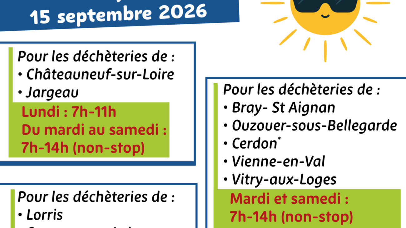 Affiche horaires d'été déchèteries 2026